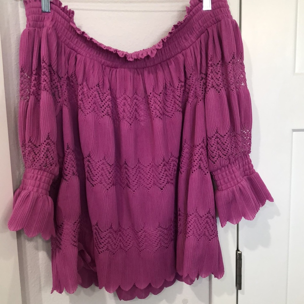 Lane Bryant Smocked Off The Shoulder Berry Color Top . Size 18/20. - Picture 11 of 12